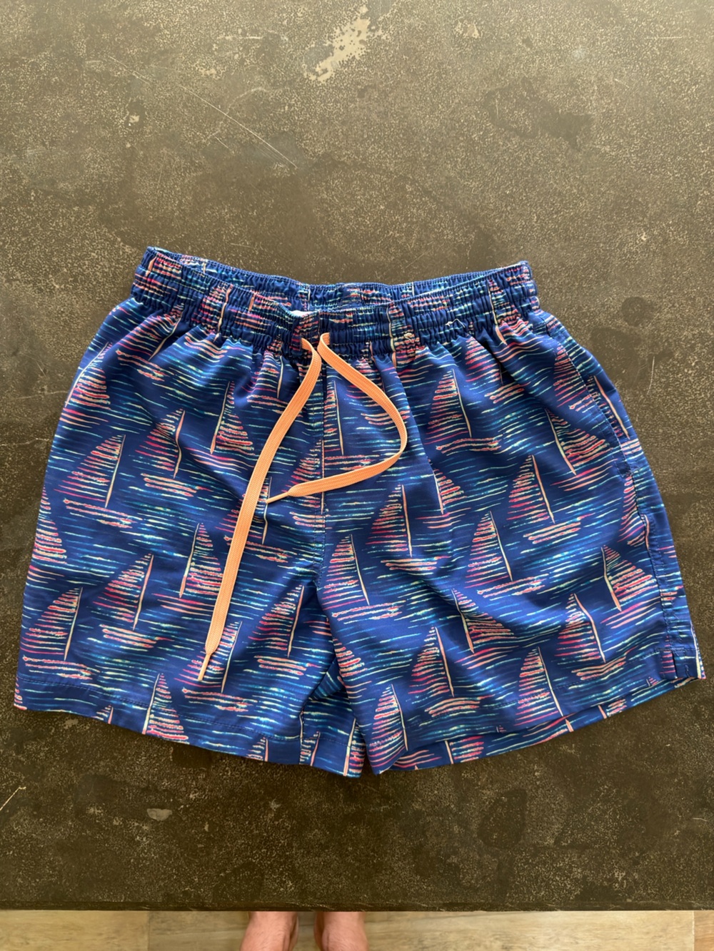 chubbies small 5.5” inseam Blue Swim Trunks with Pink and Orange Accent